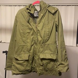 Green zip up jacket with a hood